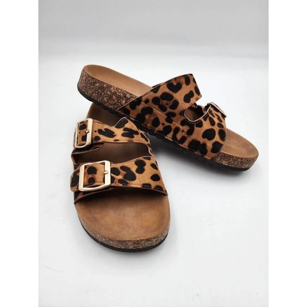 WEEBOO Leopard Suede Leather Slides Sandals Buckle Women's Size 7.5 - Picture 7 of 10